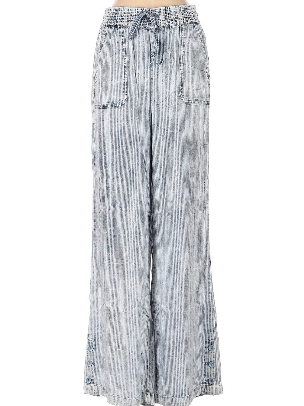 Billy T Railroad Striped Light Blue Wide-Leg Drawstring Pants XS